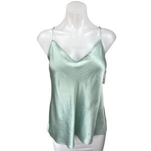 NEW Paige Cicely 100% Silk Satin Green Sleeveless Cami Camisole Crop Tank Top L